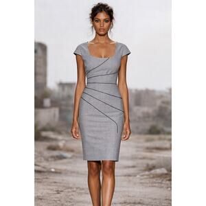 Black Halo Black White Houndstooth Dress Square Neck Pinup Rockabilly Womens 10